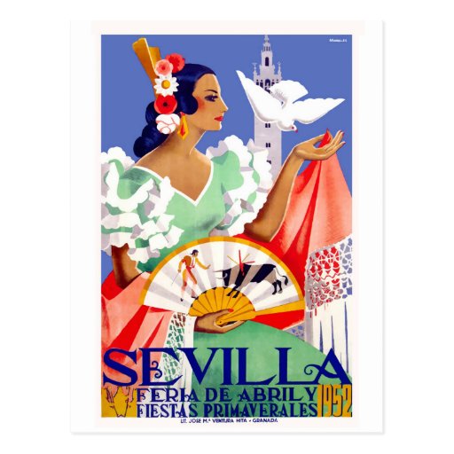 Image of 1952 Seville Spain April Fair Poster Postcard