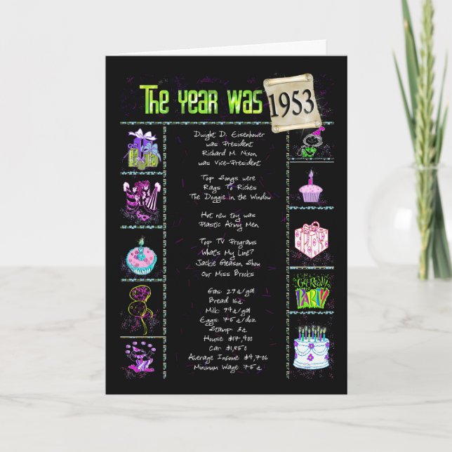 1953 Birthday Year Fun Trivia Card (Front)