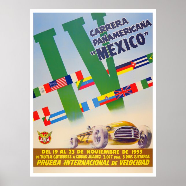 1953 Carrera Panamericana vintage car racing Poster (Front)