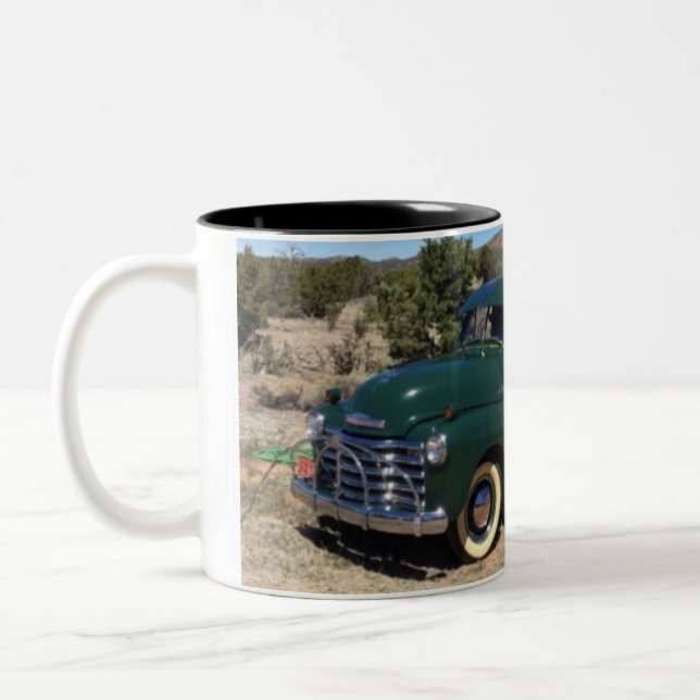 1953 Chevy Pickup Truck green Vintage Santa Two-Tone Coffee Mug (Left)