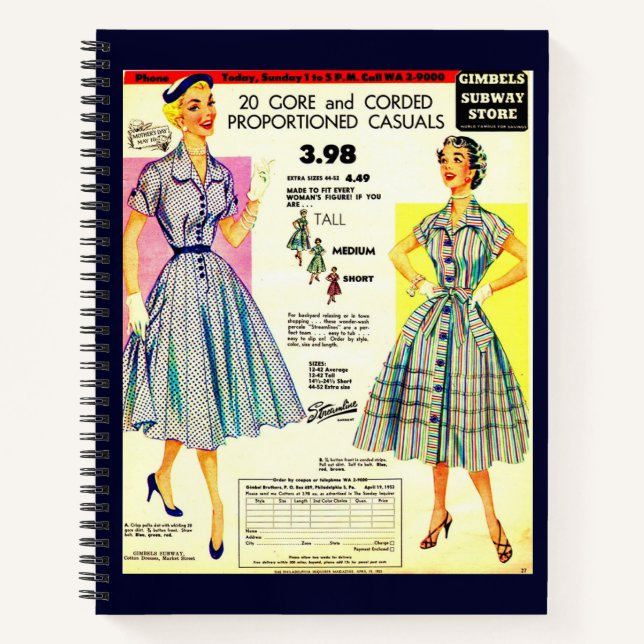 1953 Gimbels Subway Store dress sale ad Notebook (Front)