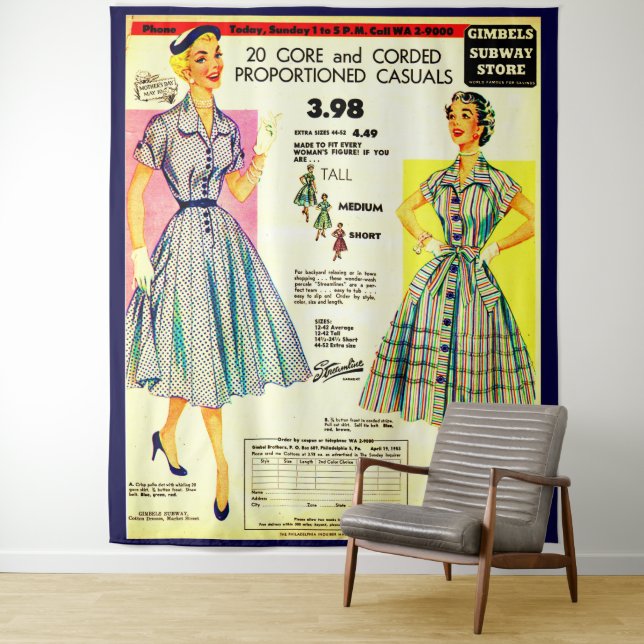 1953 Gimbels Subway Store dress sale ad Tapestry (In Situ)