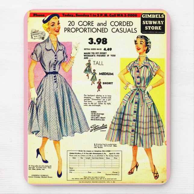 1953 Gimbels Subway Store dress sale Mouse Mat (Front)