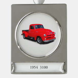 1954 3100 red pickup truck banner ornament
