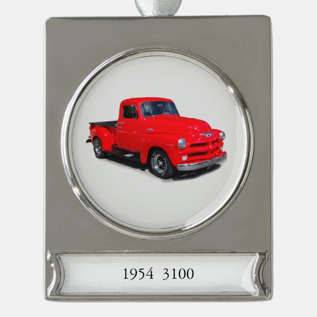 1954 3100 red pickup truck banner ornament (Front)