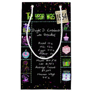 1954 Birth Year Trivia on Black Small Gift Bag