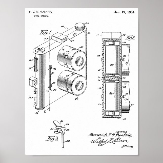 1954 Dual Camera Patent Art Drawing Print (Front)