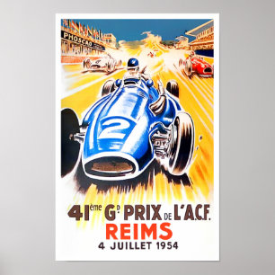 1954 Reims Grand Prix vintage racing Poster