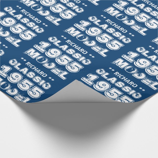 1955 60th Birthday CLASSIC MODEL Blue and White A1 Wrapping Paper (Corner)
