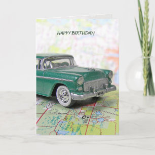 1955 Car On a Road Map for BIrthday Card
