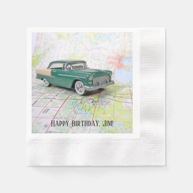 1955 Car On a Road Map Napkin (Front)