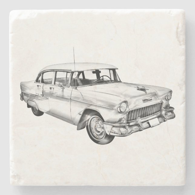 1955 Chevrolet Bel Air Antique Car Illustration Stone Coaster (Front)