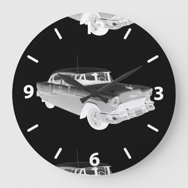 1955 Chevrolet Bel Air Classic Car Art Large Clock (Front)