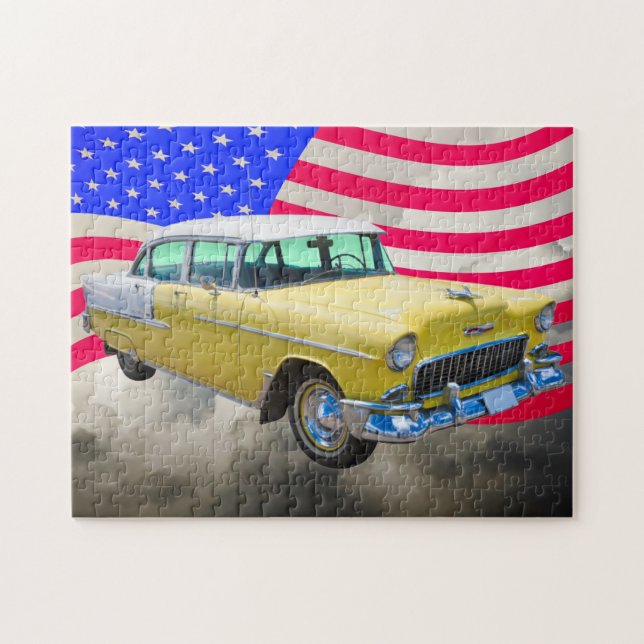1955 Chevrolet Bel Air With American Flag Jigsaw Puzzle (Horizontal)