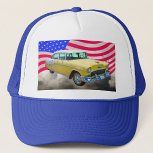 1955 Chevrolet Bel Air With American Flag Trucker Hat