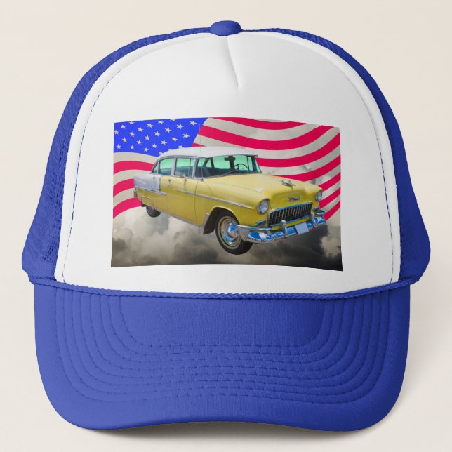 1955 Chevrolet Bel Air With American Flag Trucker Hat (Front)