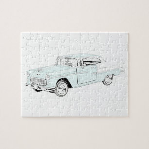 1955 Chevy Bel Air Blue and White Two Tone Jigsaw Puzzle