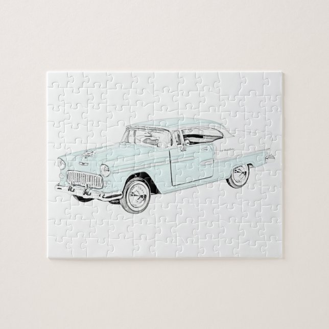 1955 Chevy Bel Air Blue and White Two Tone Jigsaw Puzzle (Horizontal)