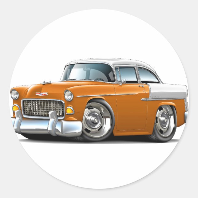 1955 Chevy Belair Orange-White Car Classic Round Sticker (Front)
