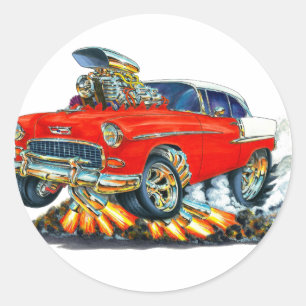1955 Chevy Belair Red Car Classic Round Sticker
