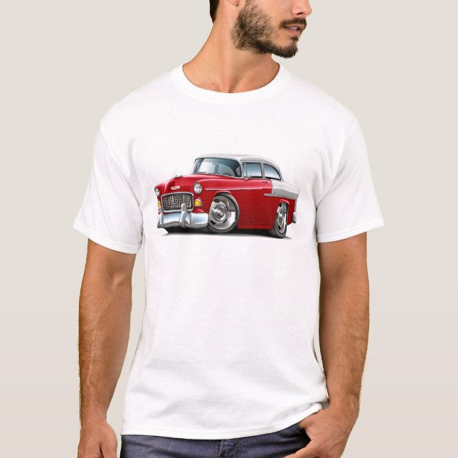 1955 Chevy Belair Red-White Car T-Shirt (Front)