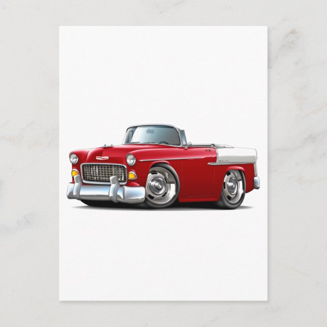1955 Chevy Belair Red-White Convertible Postcard (Front)