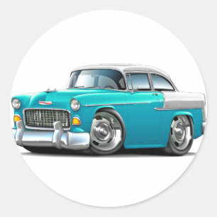 1955 Chevy Belair Turquoise-White Car Classic Round Sticker