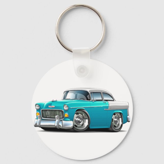 1955 Chevy Belair Turquoise-White Car Key Ring (Front)