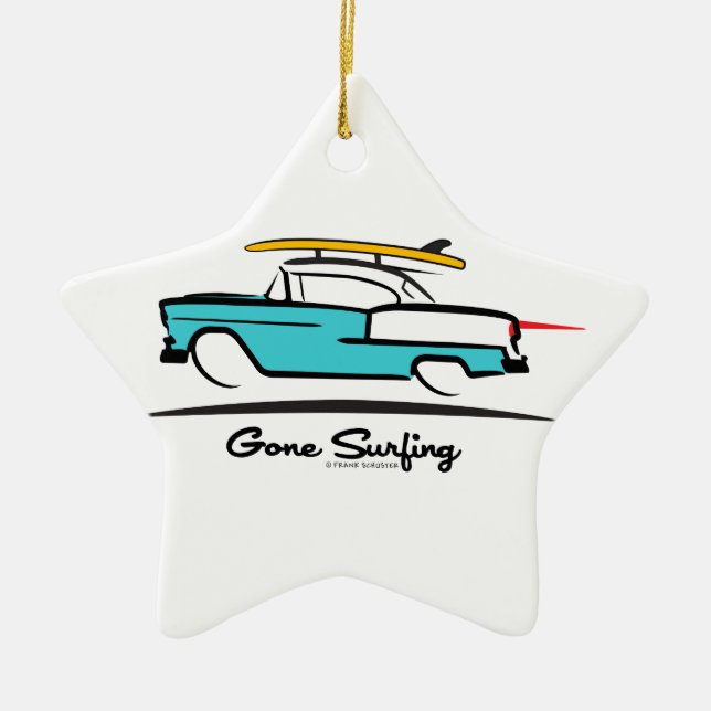 1955 Chevy Hardtop Coupe Gone Surfing Ceramic Tree Decoration (Front)