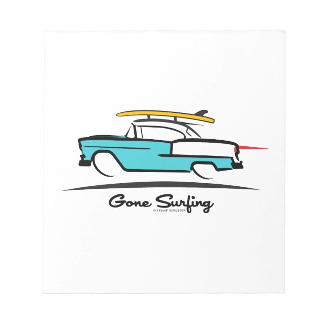 1955 Chevy Hardtop Coupe Gone Surfing Notepad (Front)
