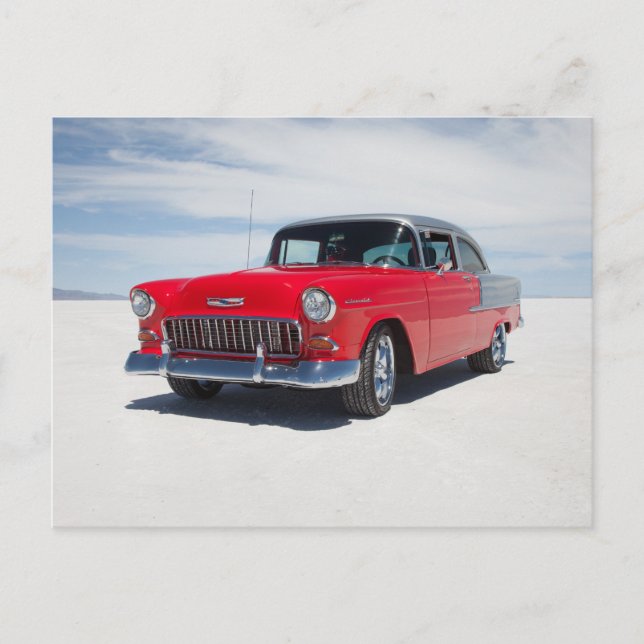 1955 chevy hot rod, street rod, "tri five" belair postcard (Front)