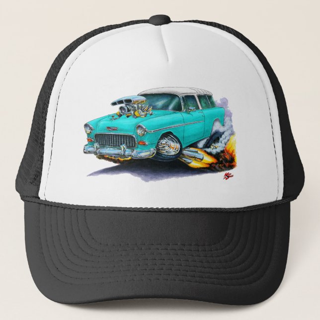 1955 Chevy Nomad Turquoise Car Trucker Hat (Front)