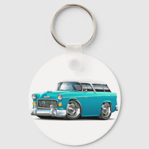 1955 Chevy Nomad Turquoise-White Car Key Ring