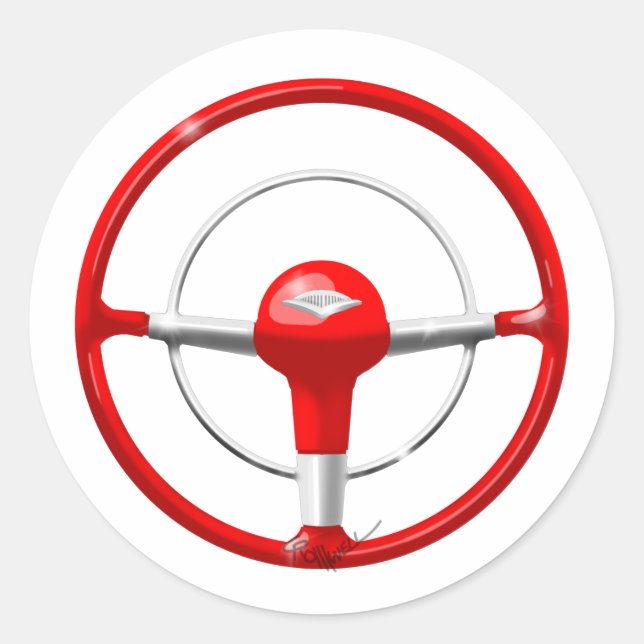 1955 Chevy Red Steering Wheel Classic Round Sticker (Front)