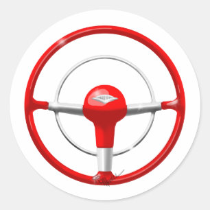 1955 Chevy Red Steering Wheel Classic Round Sticker
