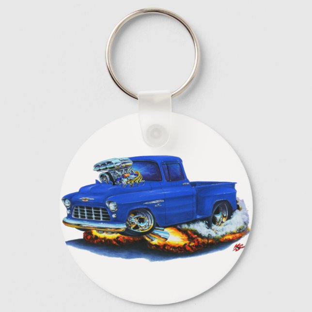 1955 Chevy Stepside Pickup Blue Truck Key Ring (Front)