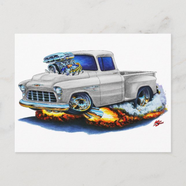 1955 Chevy Stepside Pickup White Truck Postcard (Front)