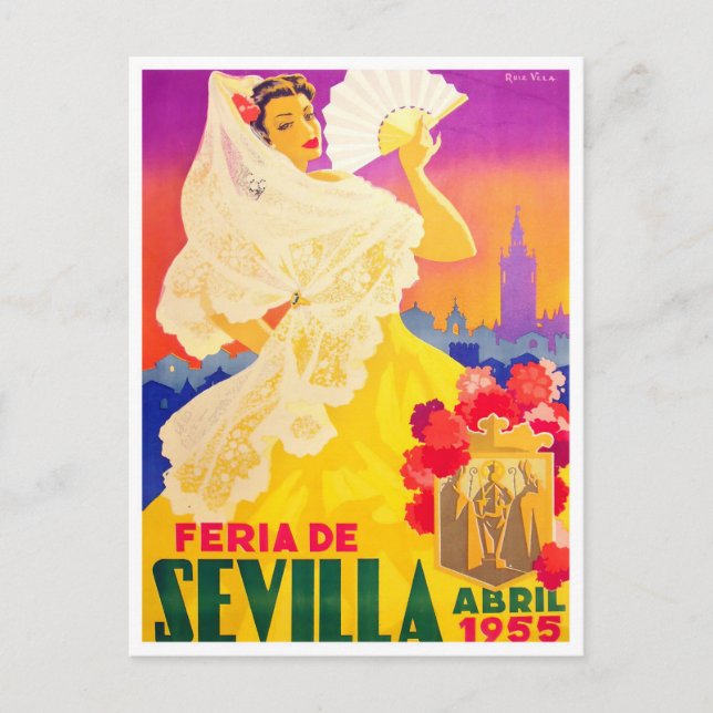 1955 Feria de Sevilla vintage travel Postcard (Front)