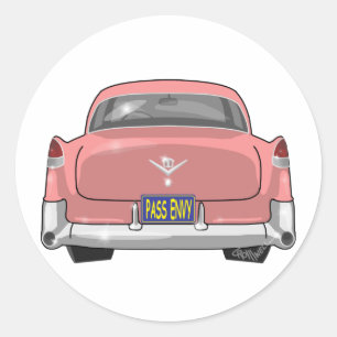 1955 Pink Cadillac Classic Round Sticker