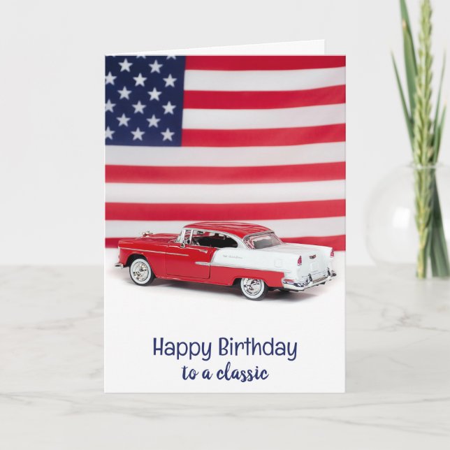 1955 Red and White Car Birthday Card (Front)