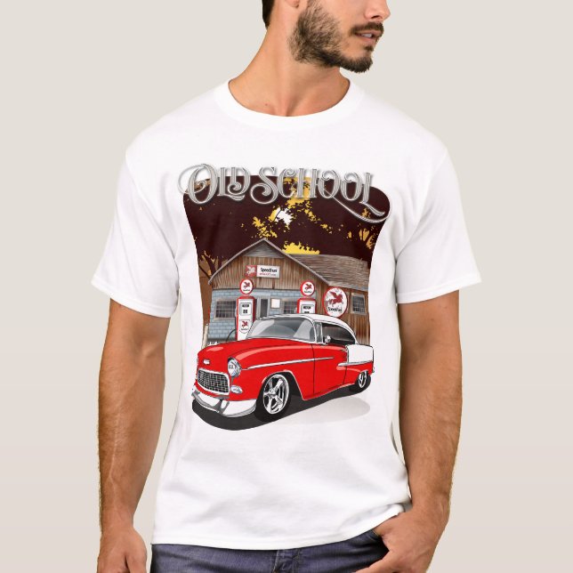1955 Red & White Chevrolet Bel Air Old School T-Shirt (Front)