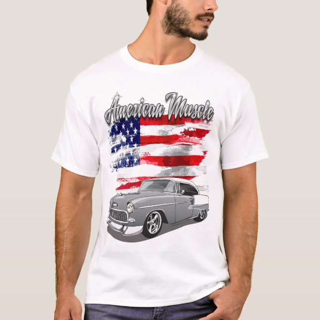 1955 Silver Grey and White Bel Air American Muscle T-Shirt (Front)