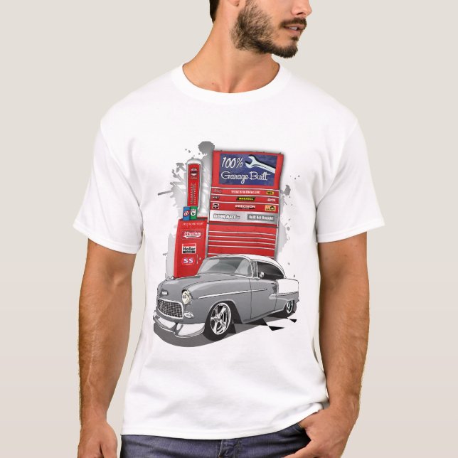 1955 Silver Grey Chevy Bel Air Garage Built T-Shirt (Front)