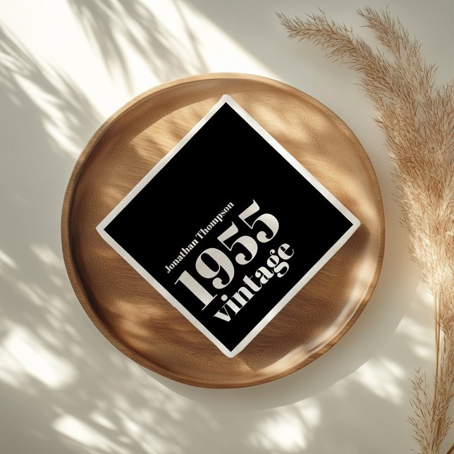 1955 Vintage Name Black 70th Birthday Party Napkin (Creator Uploaded)