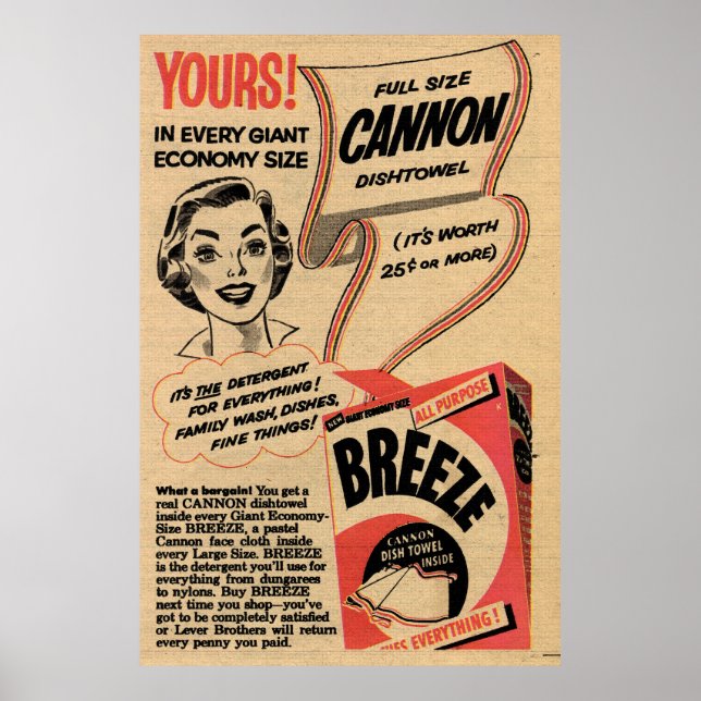 1955 Vintage Washing Powder Advert Stretched Canva Poster (Front)