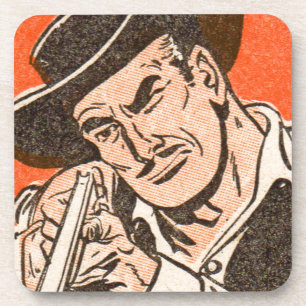 1955 Western bad guy in black hat with rifle Coaster