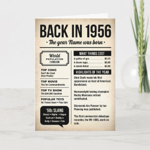 1956 Back in the Day, Fun Facts, 70th Birthday Card