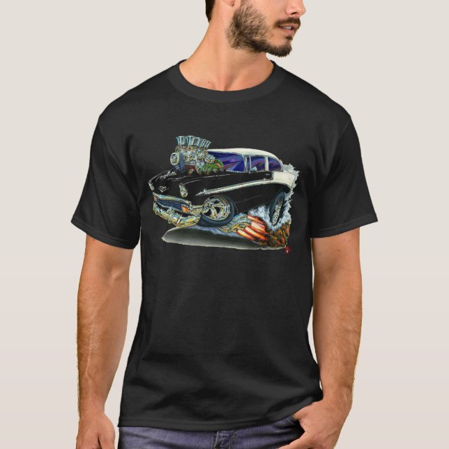 1956 Chevy Belair Black Car T-Shirt (Front)