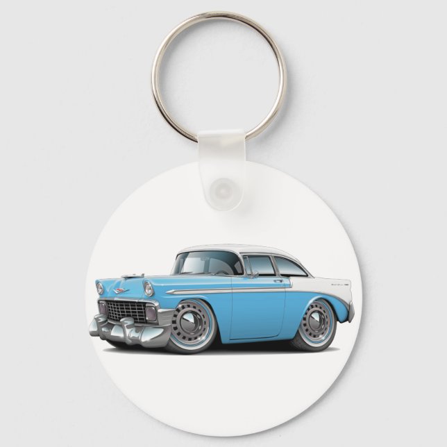 1956 Chevy Belair Lt Blue-White Car Key Ring (Front)