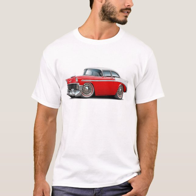 1956 Chevy Belair Red-White Car T-Shirt (Front)